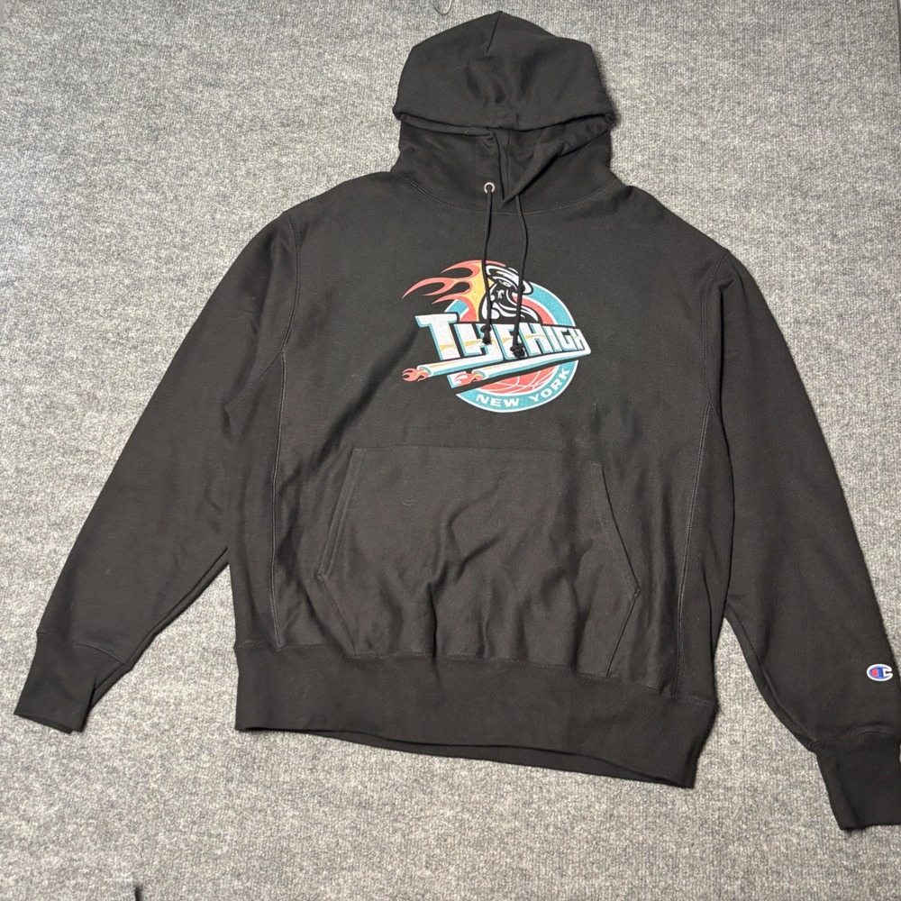 Champion Hoodie Mens Large Black Reverse Weave The High New York Graphic S101 BK